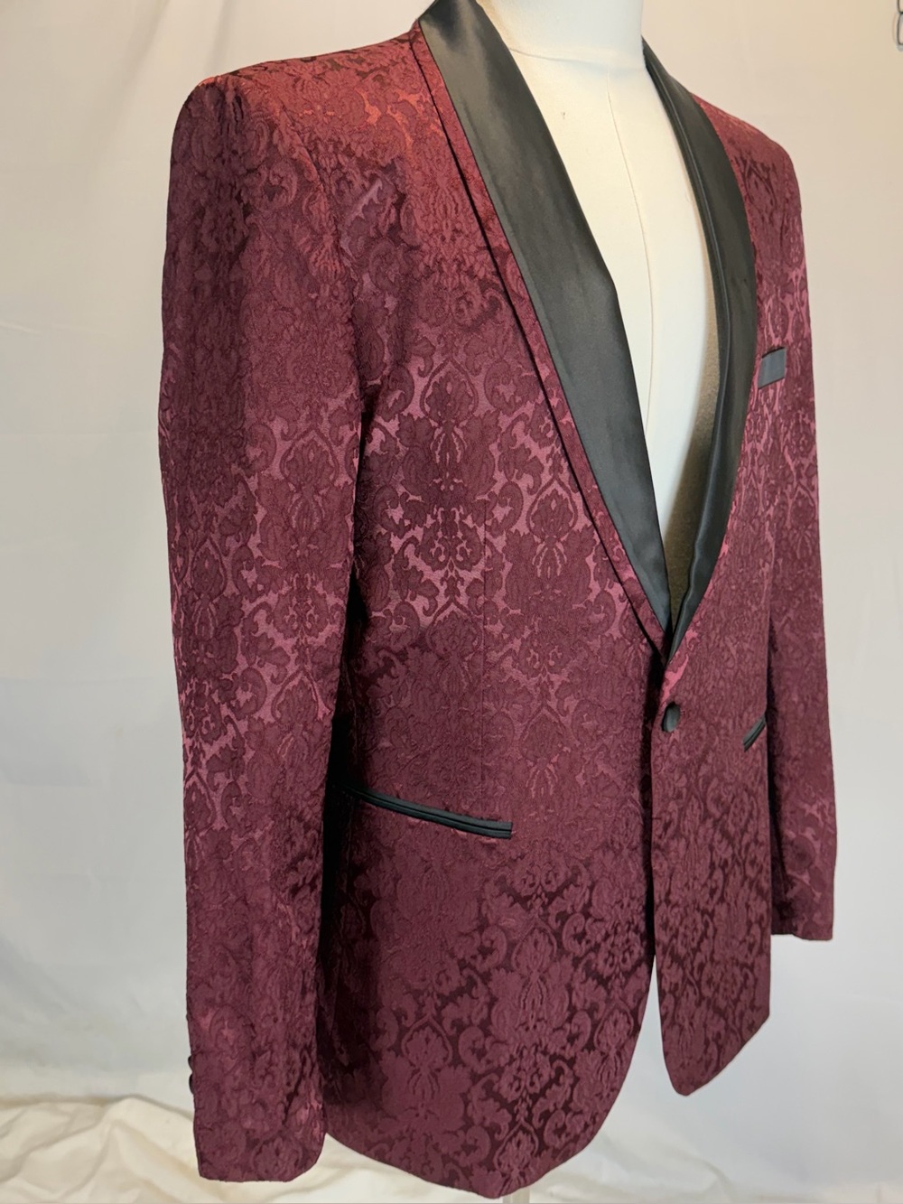 Mens dinner jacket blazer coat brocade jacquard, satin collar old Hollywood goth - Picture 5 of 13